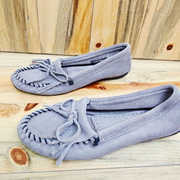 MINNETONKA Gray Suede Leather Moccasins‎ Size 8.5 - Picture 2 of 6